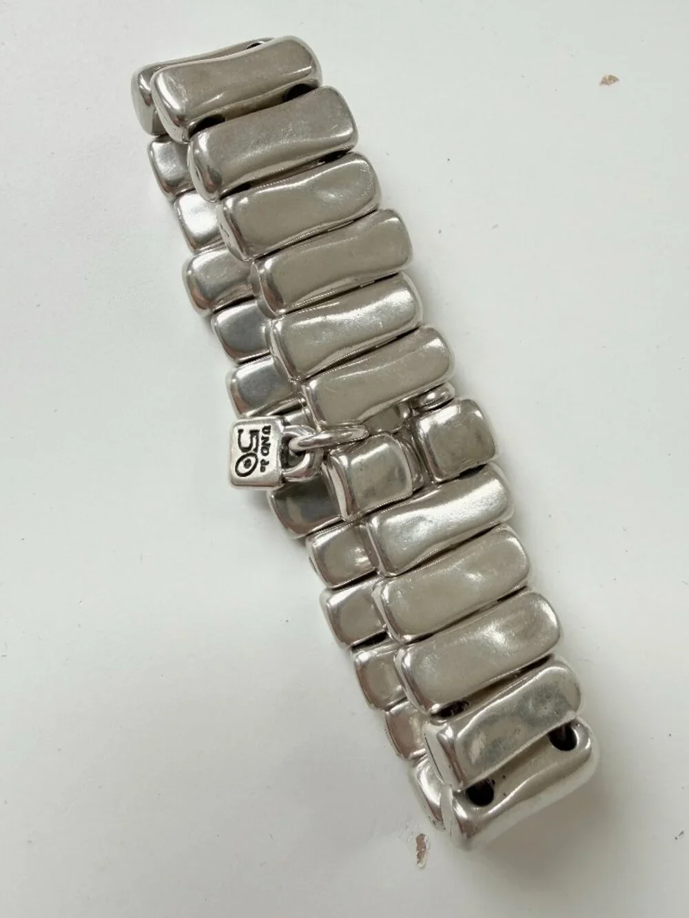 Uno De 50 Silver Bead and Elastic Bracelet